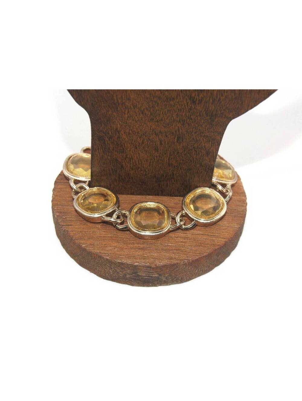 Vintage Gold Tone and Faceted Yellow Resin 7-8" Link Bracelet with Toggle Clasp.